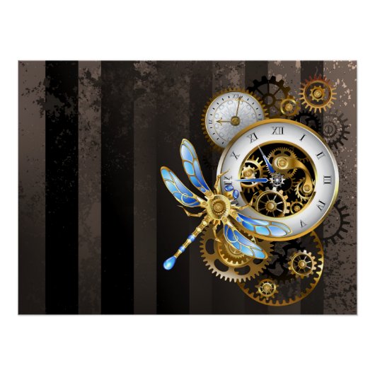 Steampunk-klok met mechanische dragonfly perfect poster (Voorkant)
