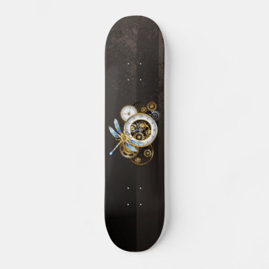 Steampunk-klok met mechanische dragonfly persoonlijk skateboard (Voorkant)