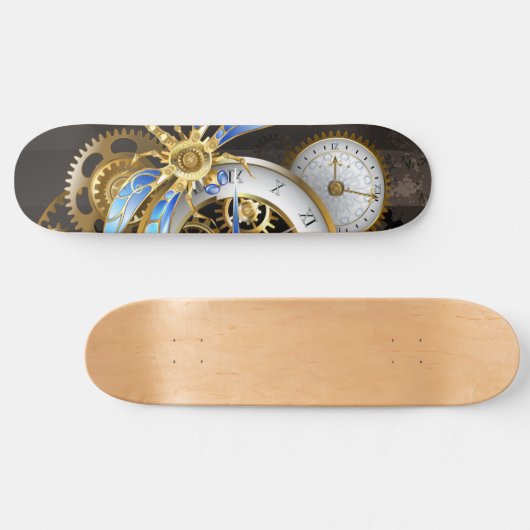 Steampunk-klok met mechanische dragonfly persoonlijk skateboard (Horizontaal)