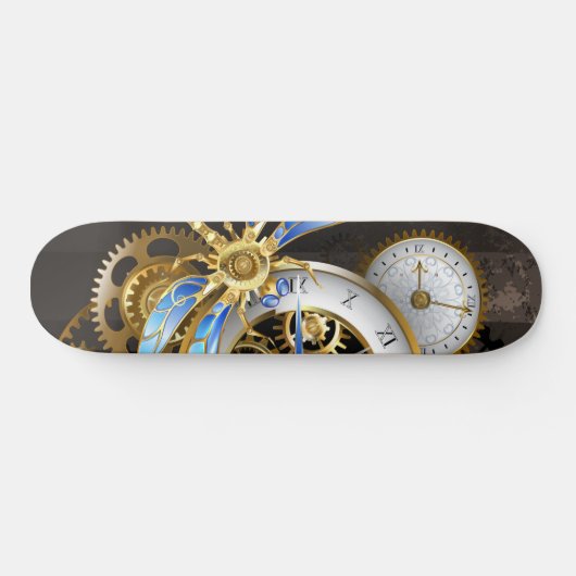 Steampunk-klok met mechanische dragonfly persoonlijk skateboard (Horizontaal)