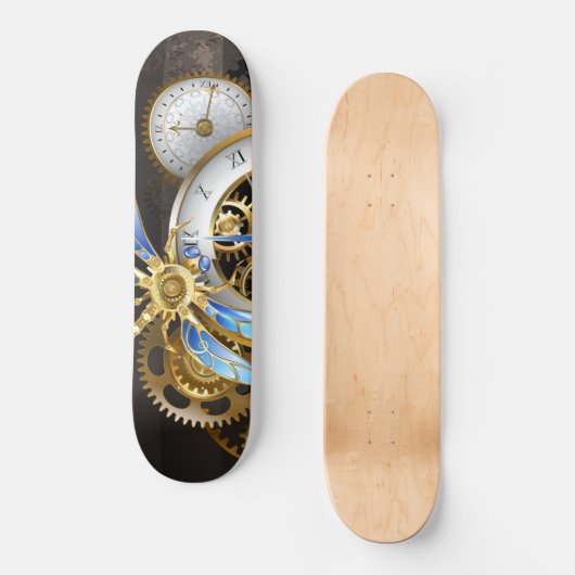 Steampunk-klok met mechanische dragonfly persoonlijk skateboard (Voorkant)