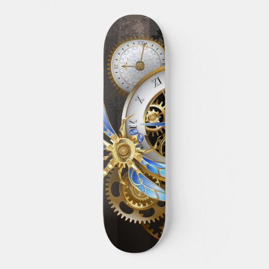 Steampunk-klok met mechanische dragonfly persoonlijk skateboard (Voorkant)
