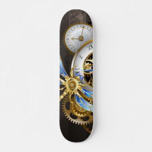 Steampunk-klok met mechanische dragonfly persoonlijk skateboard