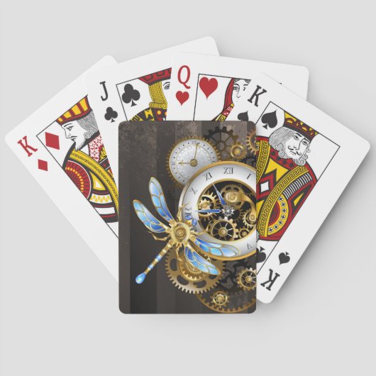 Steampunk-klok met mechanische dragonfly pokerkaarten (Achterkant)