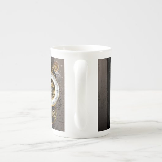 Steampunk-klok met mechanische dragonfly porselein kop (Achterkant)