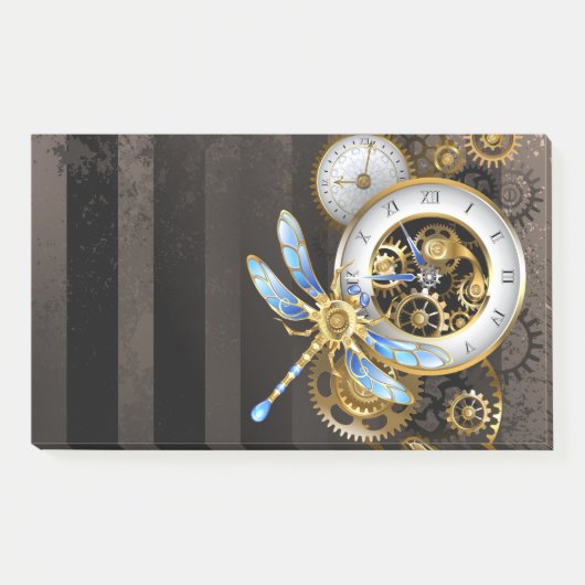 Steampunk-klok met mechanische dragonfly post-it® notes (Voorkant)