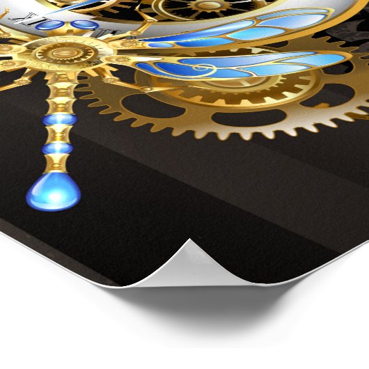 Steampunk-klok met mechanische dragonfly poster (Hoek)