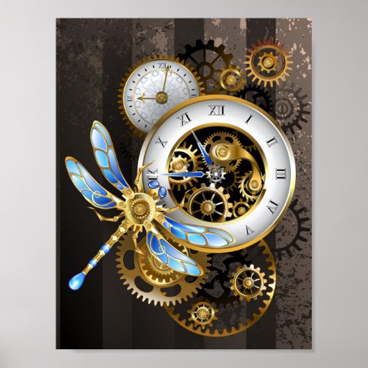Steampunk-klok met mechanische dragonfly poster (Voorkant)