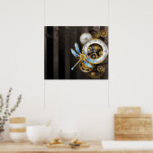 Steampunk-klok met mechanische dragonfly poster (Keuken)