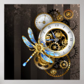 Steampunk-klok met mechanische dragonfly poster (Voorkant)