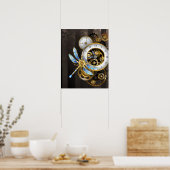 Steampunk-klok met mechanische dragonfly poster (Keuken)