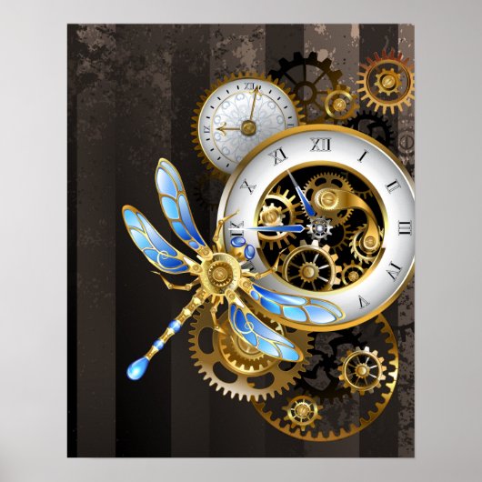 Steampunk-klok met mechanische dragonfly poster (Voorkant)