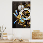 Steampunk-klok met mechanische dragonfly poster (Keuken)