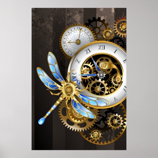 Steampunk-klok met mechanische dragonfly poster (Voorkant)