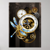 Steampunk-klok met mechanische dragonfly poster (Voorkant)