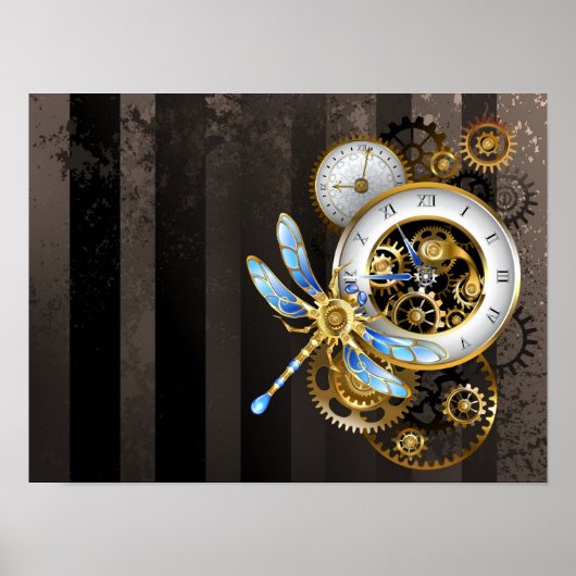 Steampunk-klok met mechanische dragonfly poster (Voorkant)