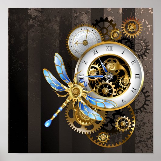 Steampunk-klok met mechanische dragonfly poster (Voorkant)