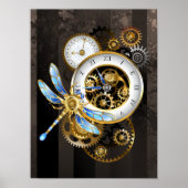 Steampunk-klok met mechanische dragonfly poster (Voorkant)