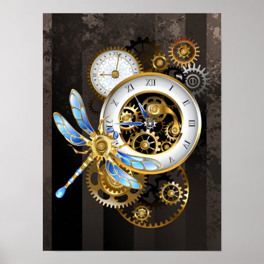 Steampunk-klok met mechanische dragonfly poster (Voorkant)