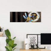 Steampunk-klok met mechanische dragonfly poster (Thuiskantoor)