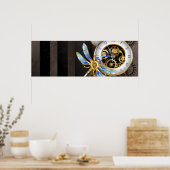 Steampunk-klok met mechanische dragonfly poster (Keuken)