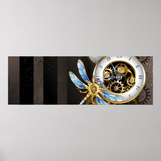 Steampunk-klok met mechanische dragonfly poster (Voorkant)