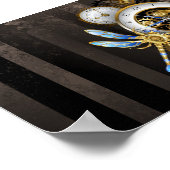 Steampunk-klok met mechanische dragonfly poster (Hoek)