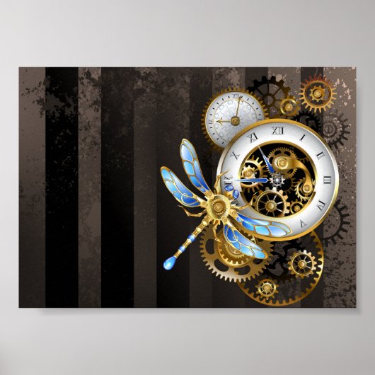 Steampunk-klok met mechanische dragonfly poster (Voorkant)