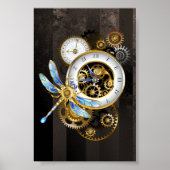 Steampunk-klok met mechanische dragonfly poster (Voorkant)