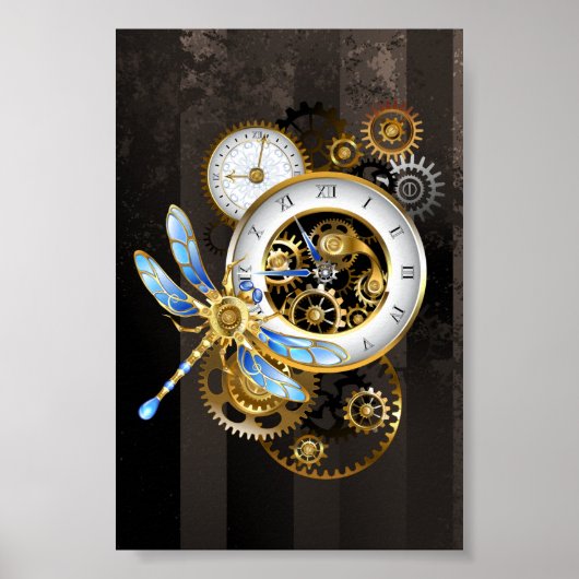 Steampunk-klok met mechanische dragonfly poster (Voorkant)