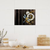 Steampunk-klok met mechanische dragonfly poster (Keuken)