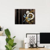 Steampunk-klok met mechanische dragonfly poster (Thuiskantoor)