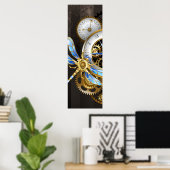 Steampunk-klok met mechanische dragonfly poster (Thuiskantoor)