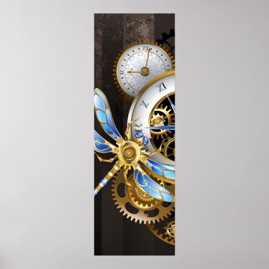 Steampunk-klok met mechanische dragonfly poster (Voorkant)