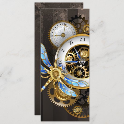Steampunk-klok met mechanische dragonfly programmakaart (Voorkant / Achterkant)