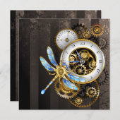 Steampunk-klok met mechanische dragonfly programmakaart (Voorkant / Achterkant)