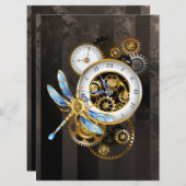 Steampunk-klok met mechanische dragonfly programmakaart (Voorkant / Achterkant)