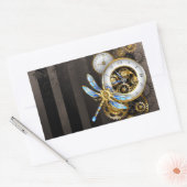 Steampunk-klok met mechanische dragonfly rechthoekige sticker (Envelop)