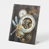 Steampunk-klok met mechanische dragonfly reclamebord met voetstuk (Voorkant)