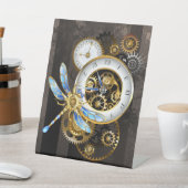 Steampunk-klok met mechanische dragonfly reclamebord met voetstuk (Insitu)