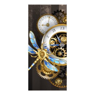 Steampunk-klok met mechanische dragonfly reclamekaart
