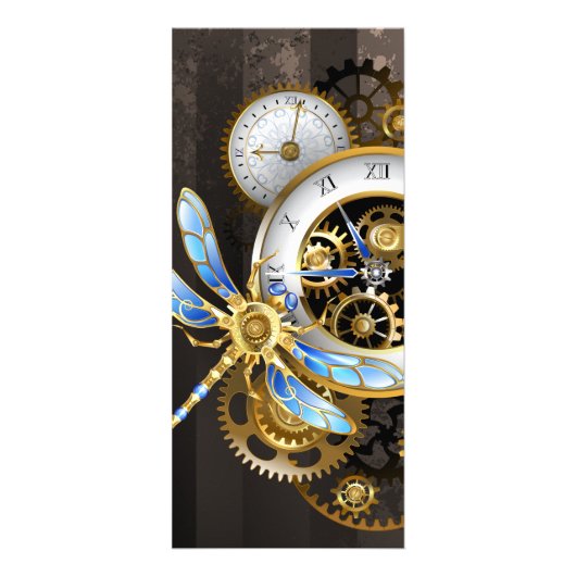 Steampunk-klok met mechanische dragonfly reclamekaart (Voorkant)
