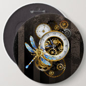 Steampunk-klok met mechanische dragonfly ronde button 6,0 cm (Voorkant /achterkant)