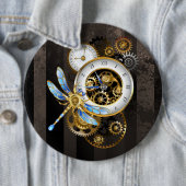 Steampunk-klok met mechanische dragonfly ronde button 6,0 cm (In situ)