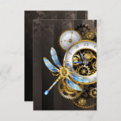 Steampunk-klok met mechanische dragonfly RSVP kaartje (Voorkant / Achterkant)