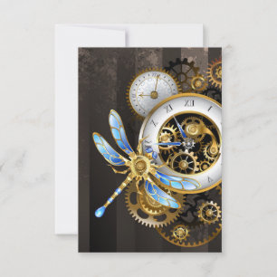 Steampunk-klok met mechanische dragonfly save the date