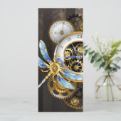 Steampunk-klok met mechanische dragonfly save the date (Staand voorkant)