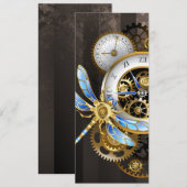 Steampunk-klok met mechanische dragonfly save the date (Voorkant / Achterkant)