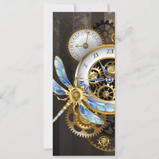 Steampunk-klok met mechanische dragonfly save the date (Voorkant)