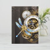 Steampunk-klok met mechanische dragonfly save the date (Staand voorkant)
